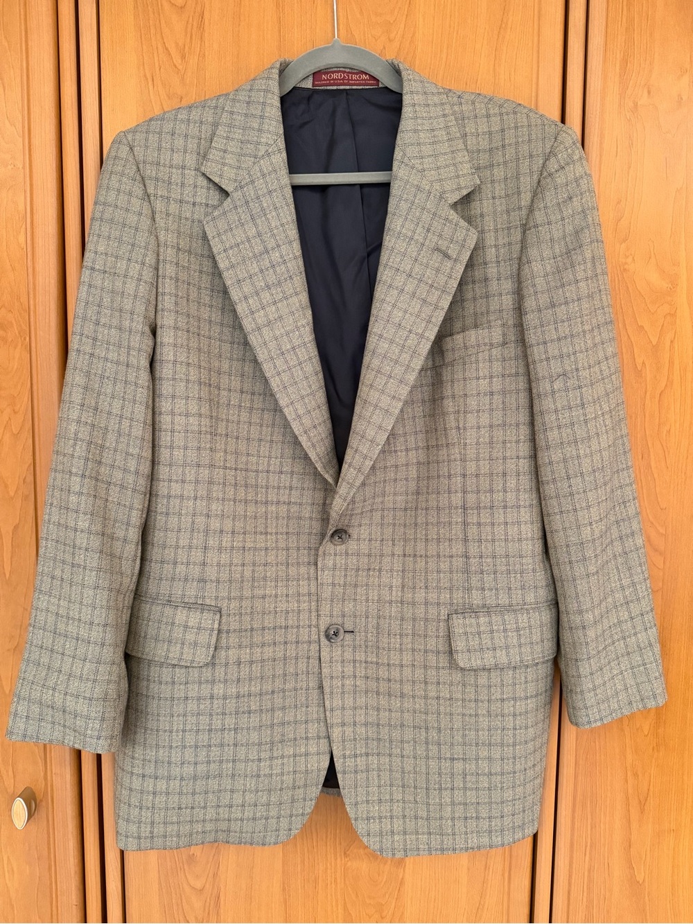Nordstrom Men’s 100% Wool Plaid Blazer Green Gray Size 42R